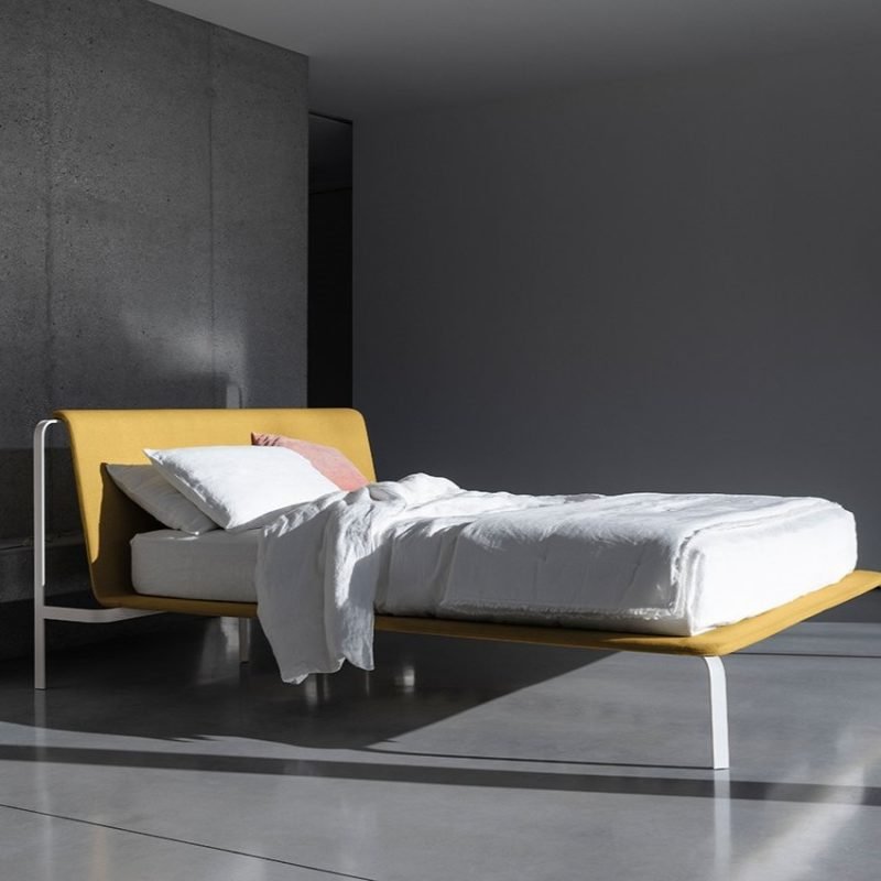 cama minimalista diseño premium color amarillo